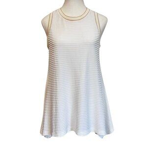 NWOT LACOSTE IVORY WHITE STRIPED NECK ASYMMETRICAL TUNIC TOP - 10 (42)